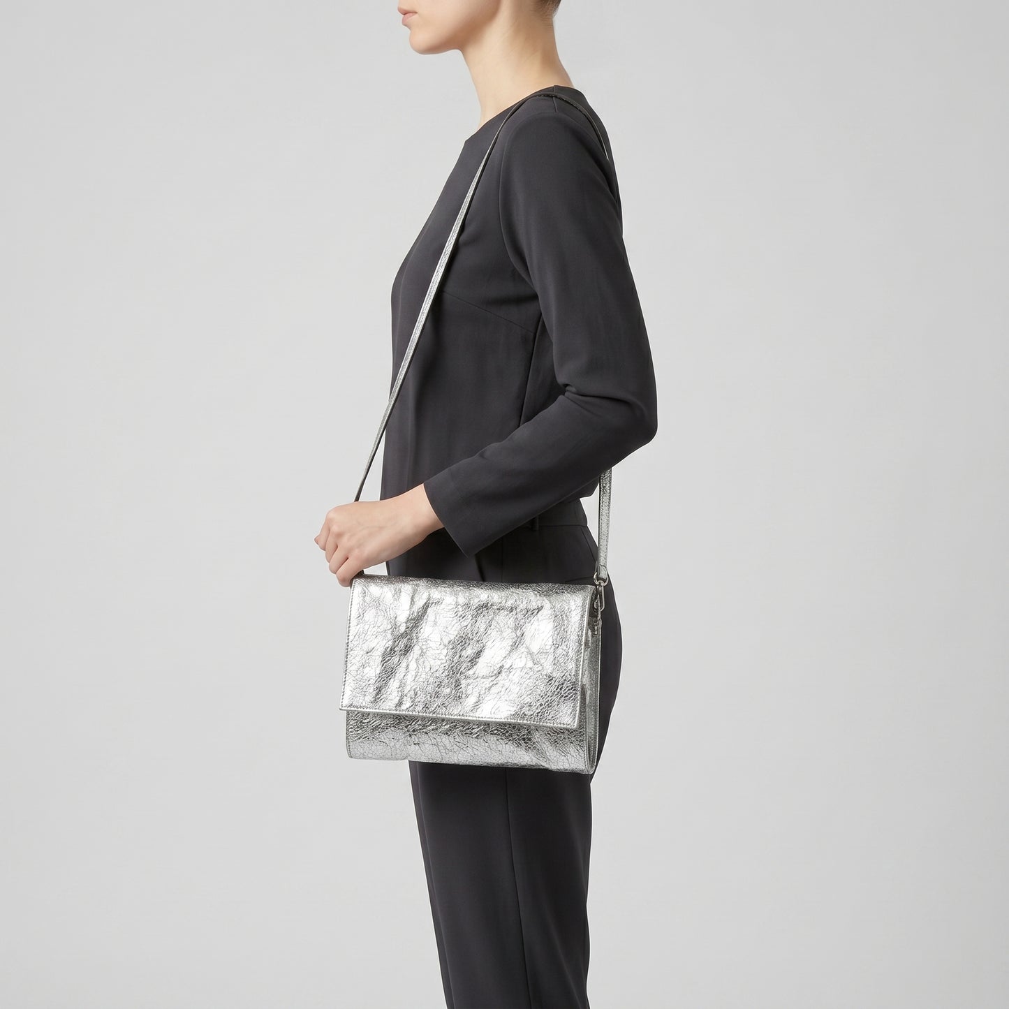 Metallic Crinkled Leather Clutch