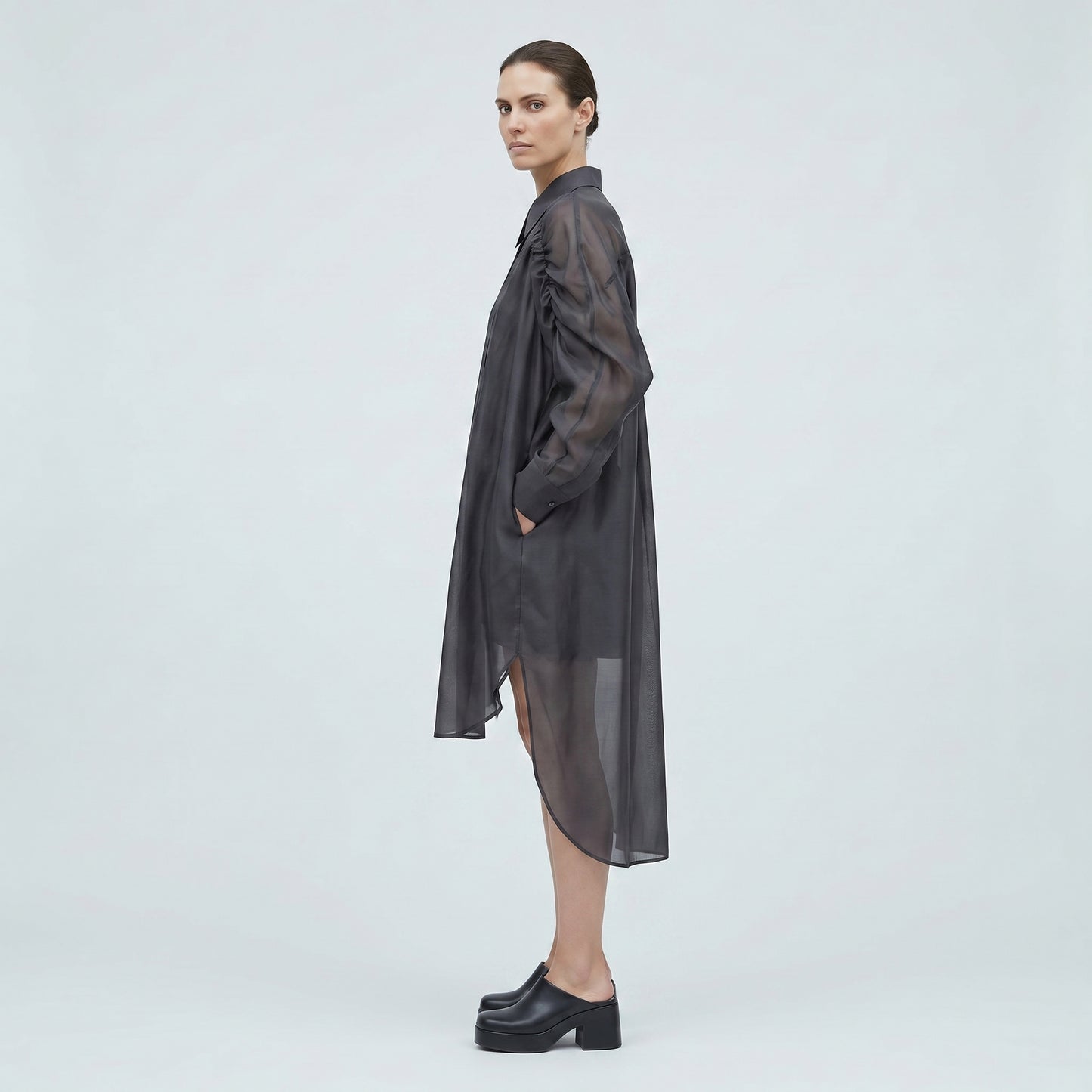Sheer Gathered Sleeve Tunic Shirt