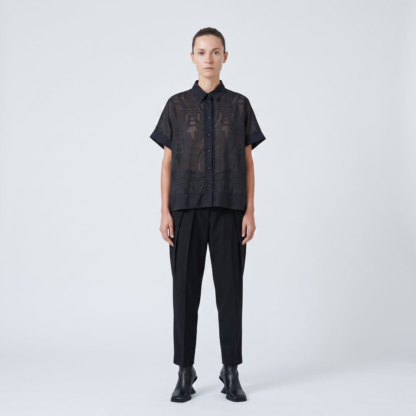 Sheer Geometric Short Sleeve Shirt