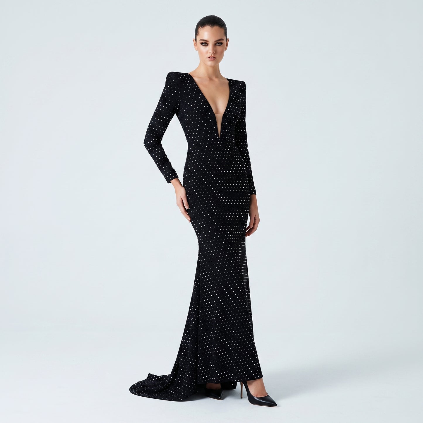 Embellished Plunge Mermaid Gown