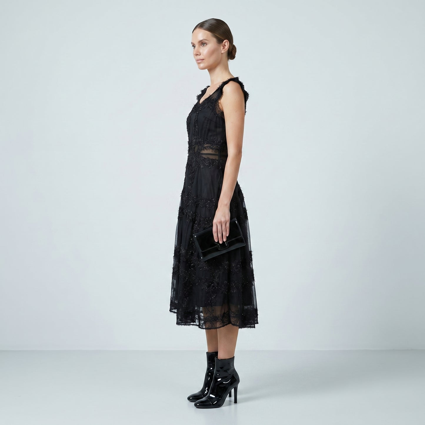 Black Lace Embellished Cocktail Dress