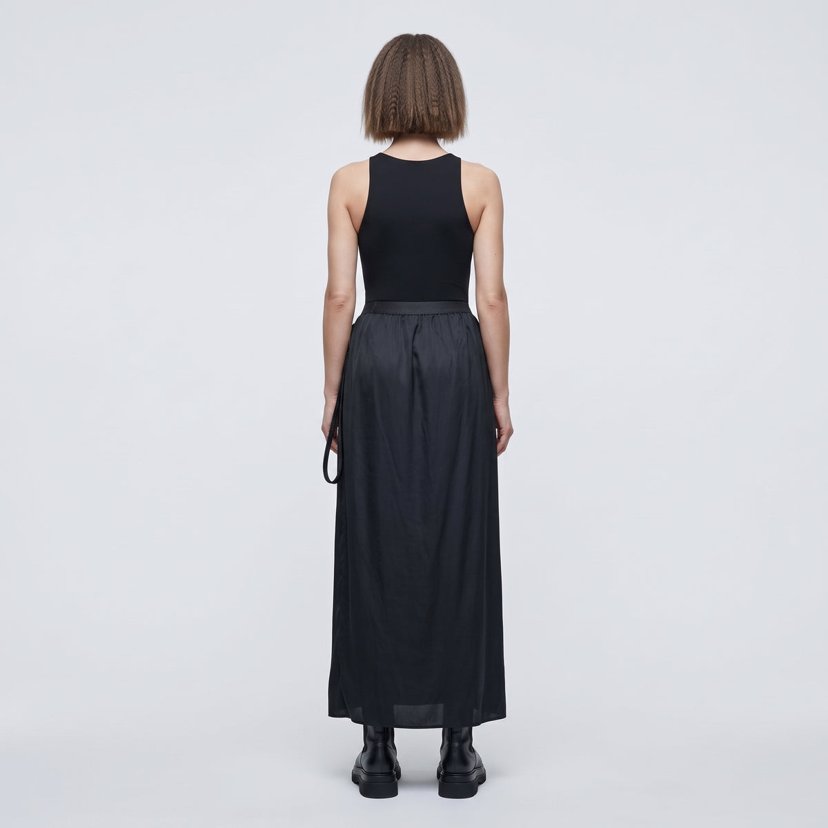 Sleek Black Satin Midi Skirt