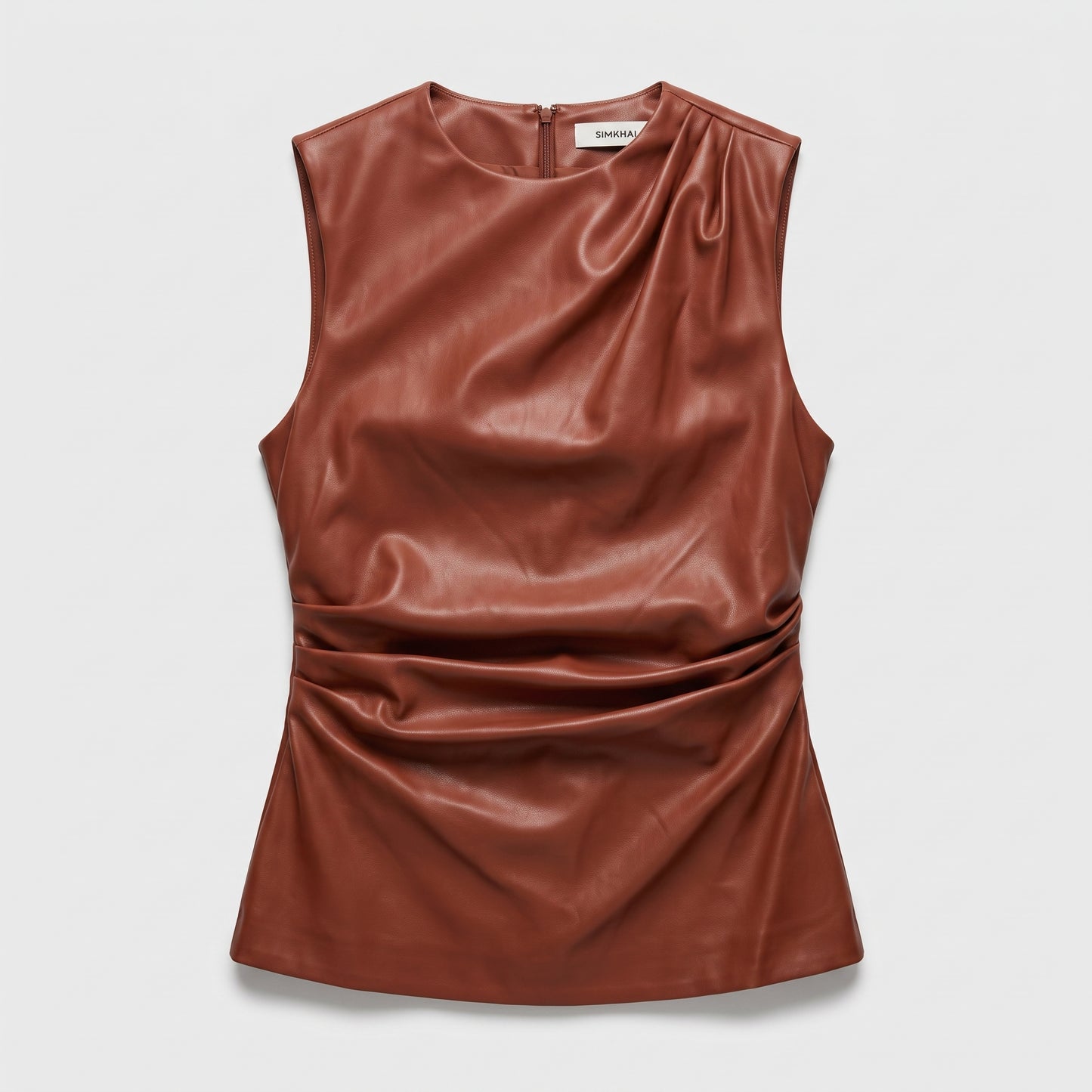 Ruched Faux Leather Shell Top