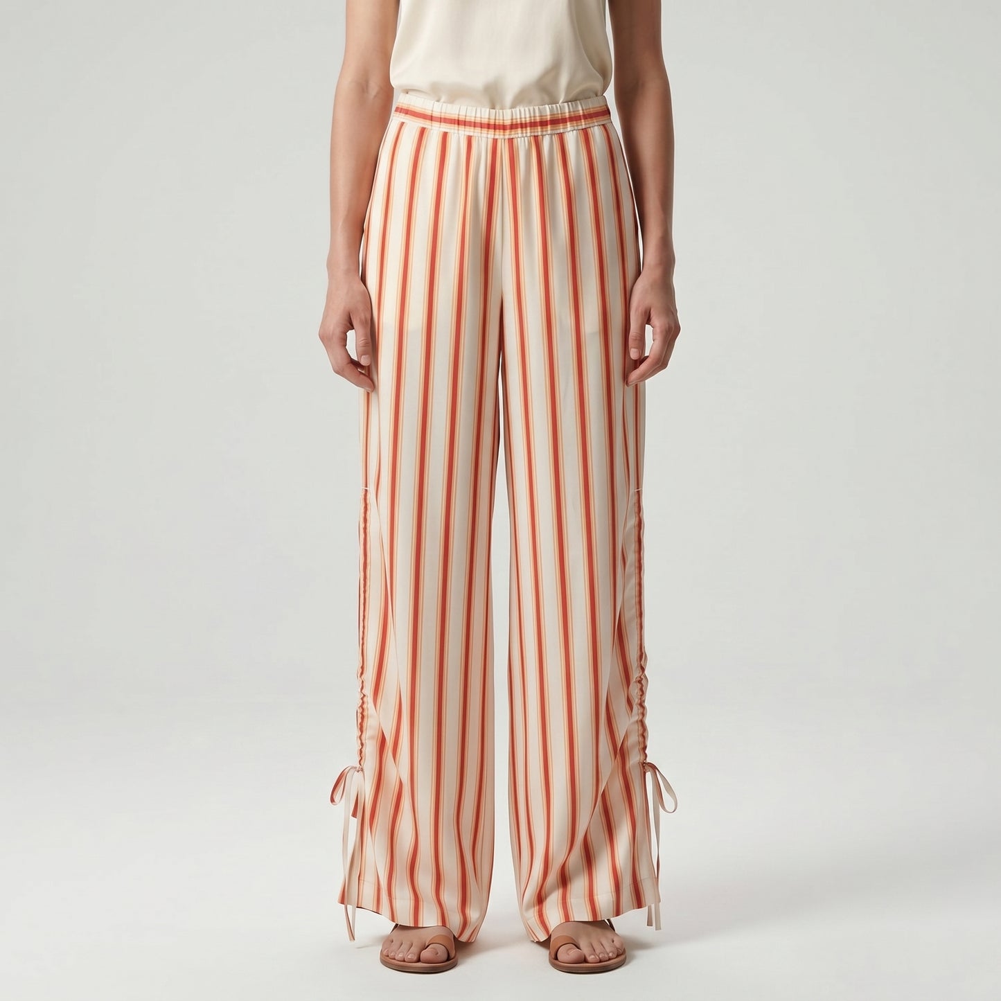 Striped Wide-Leg Drawstring Trousers