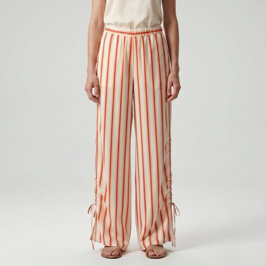 Striped Wide-Leg Drawstring Trousers