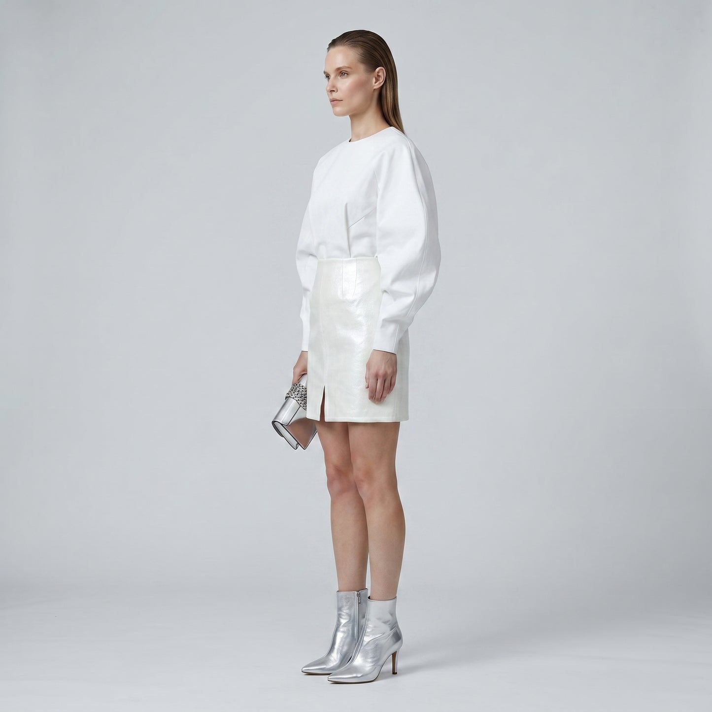 Metallic White Mini Skirt