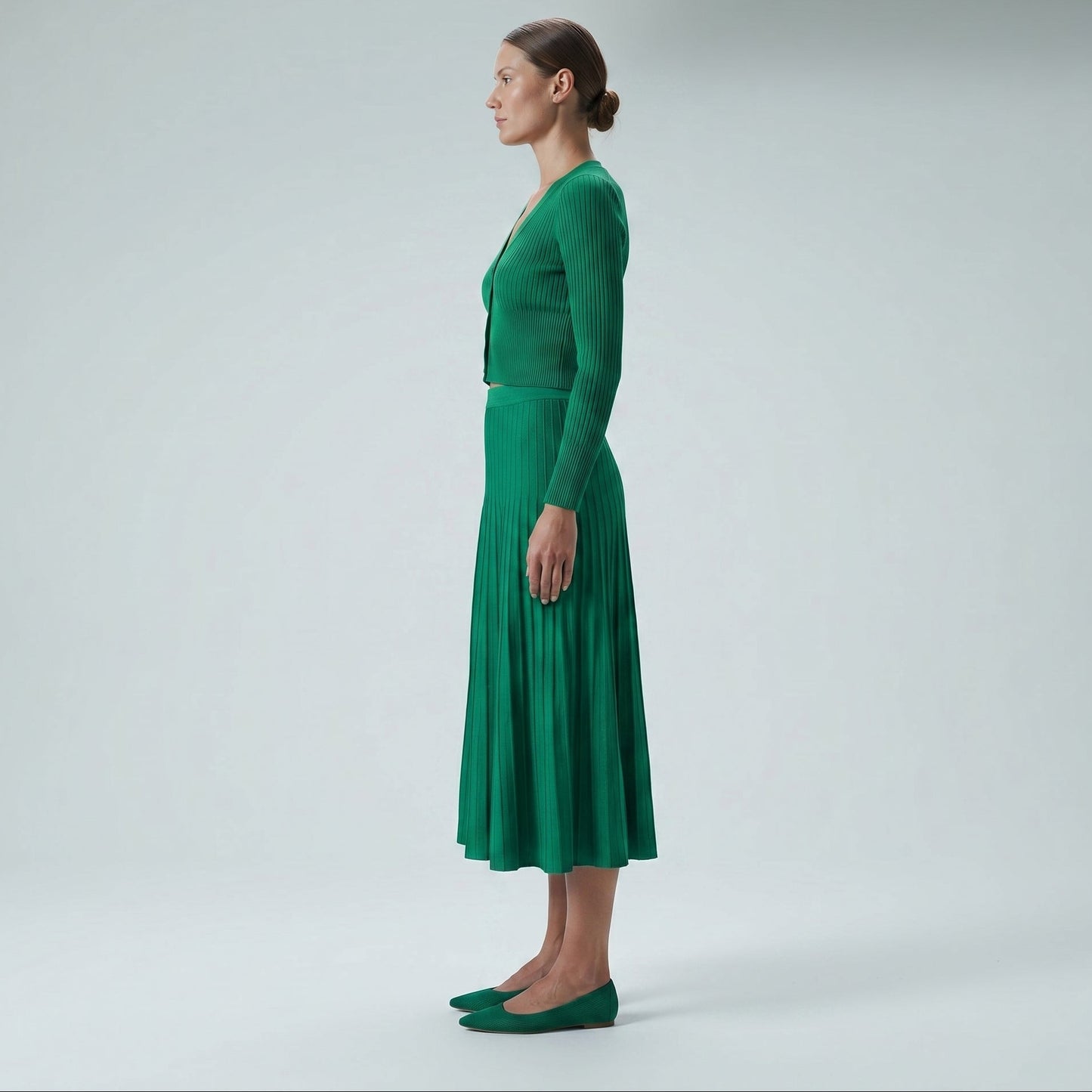 Emerald Pleated Knit Midi Skirt