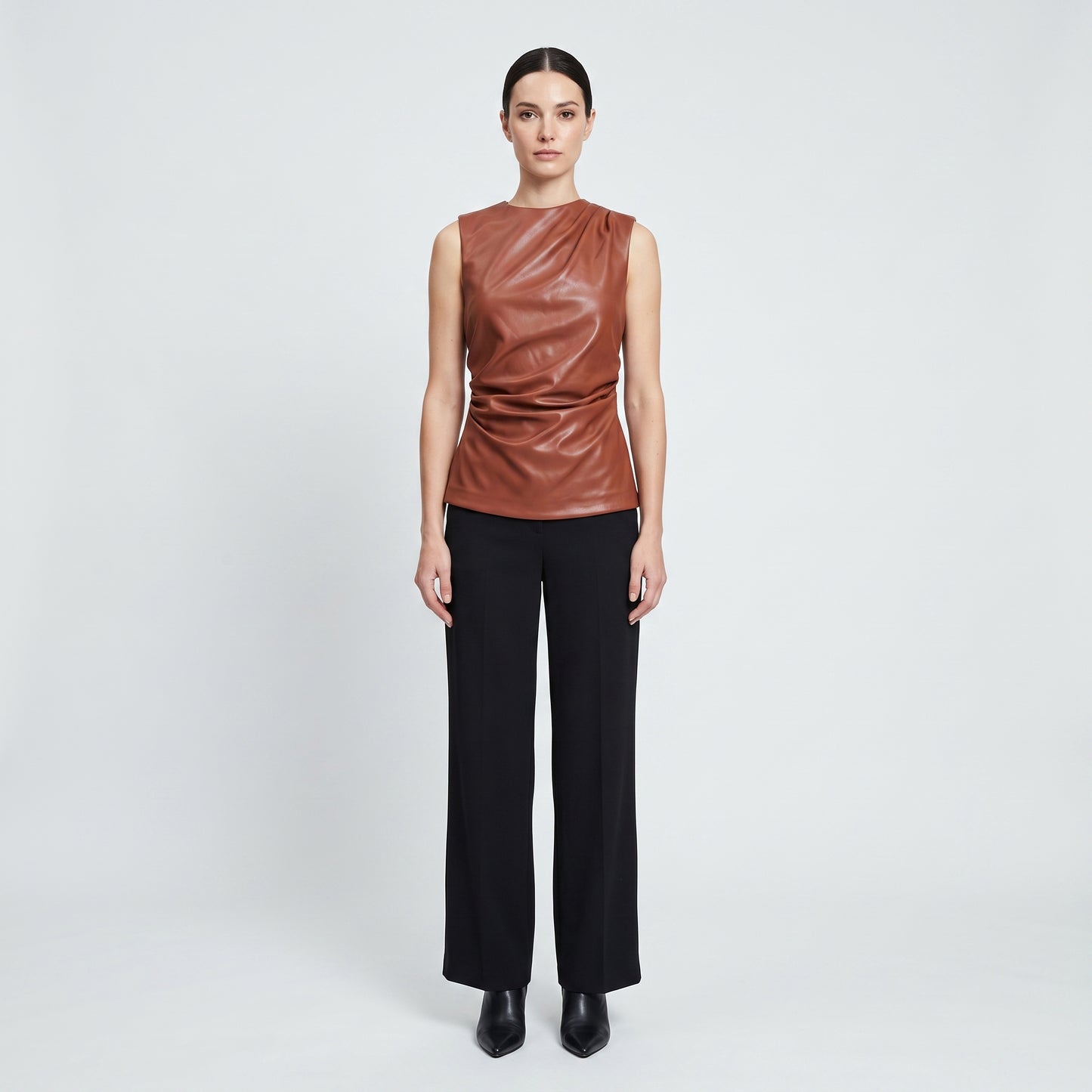 Ruched Faux Leather Shell Top