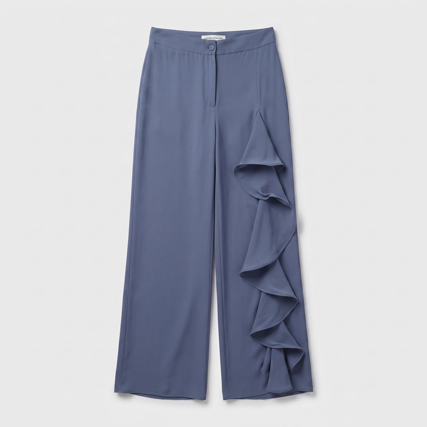 Blue Ruffle Detail Wide Trousers