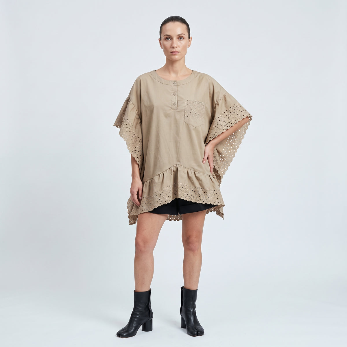 Eyelet Ruffle Trimmed Blouse