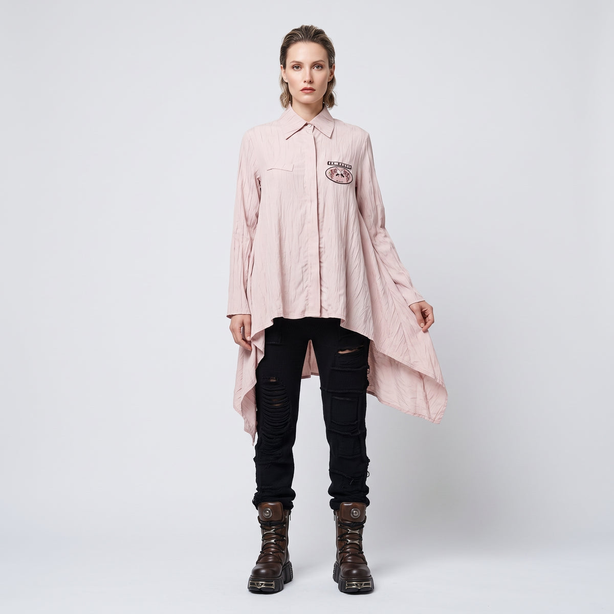 Textured Pink Oversized Button Shirt