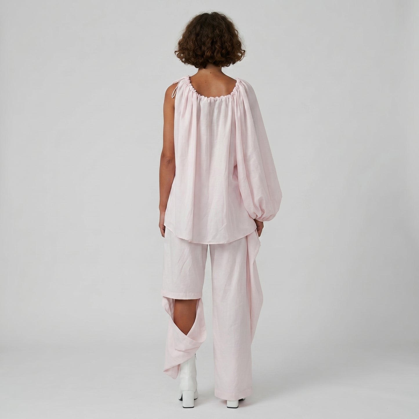 Asymmetric One Sleeve Pink Top