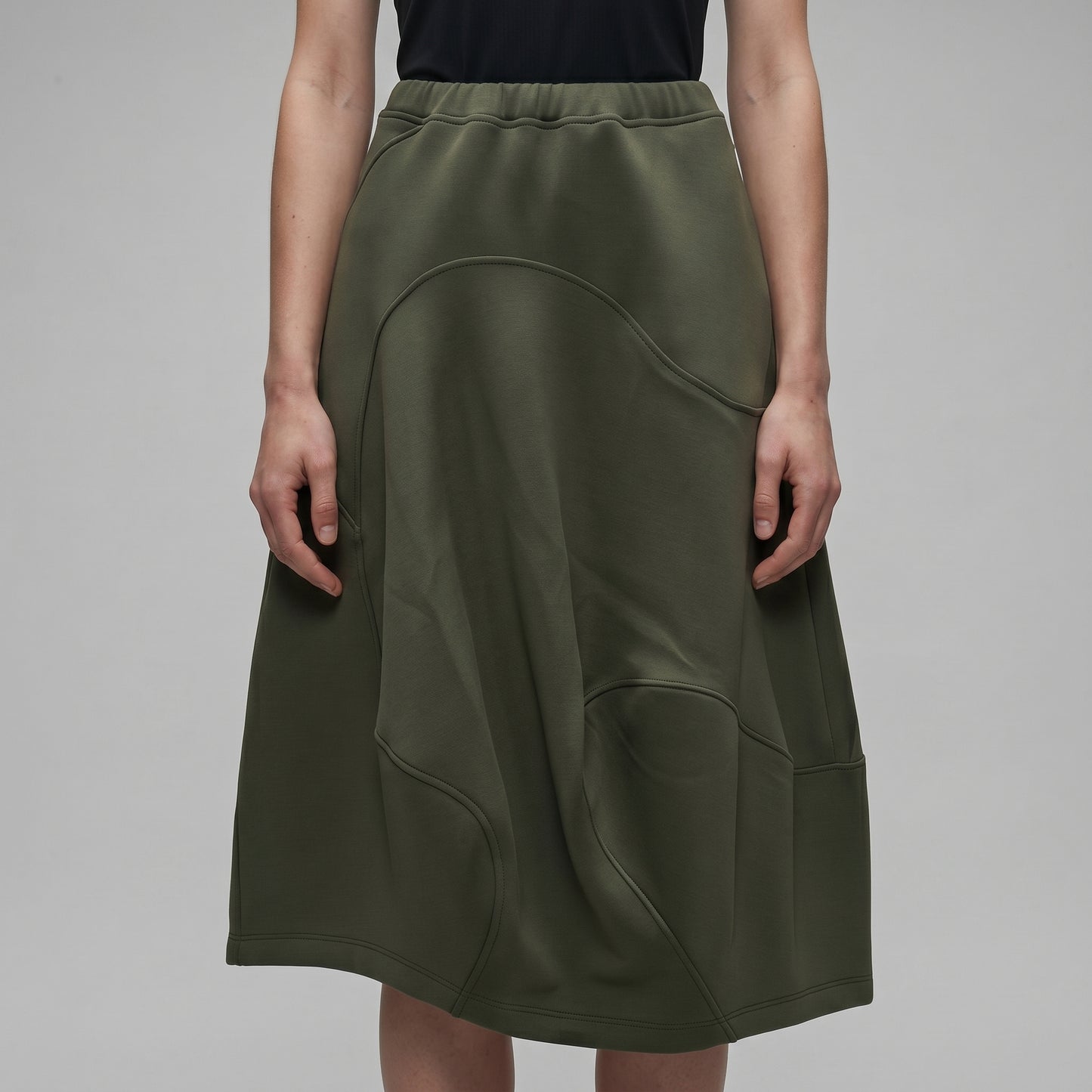 Sculptural Olive Midi Skirt