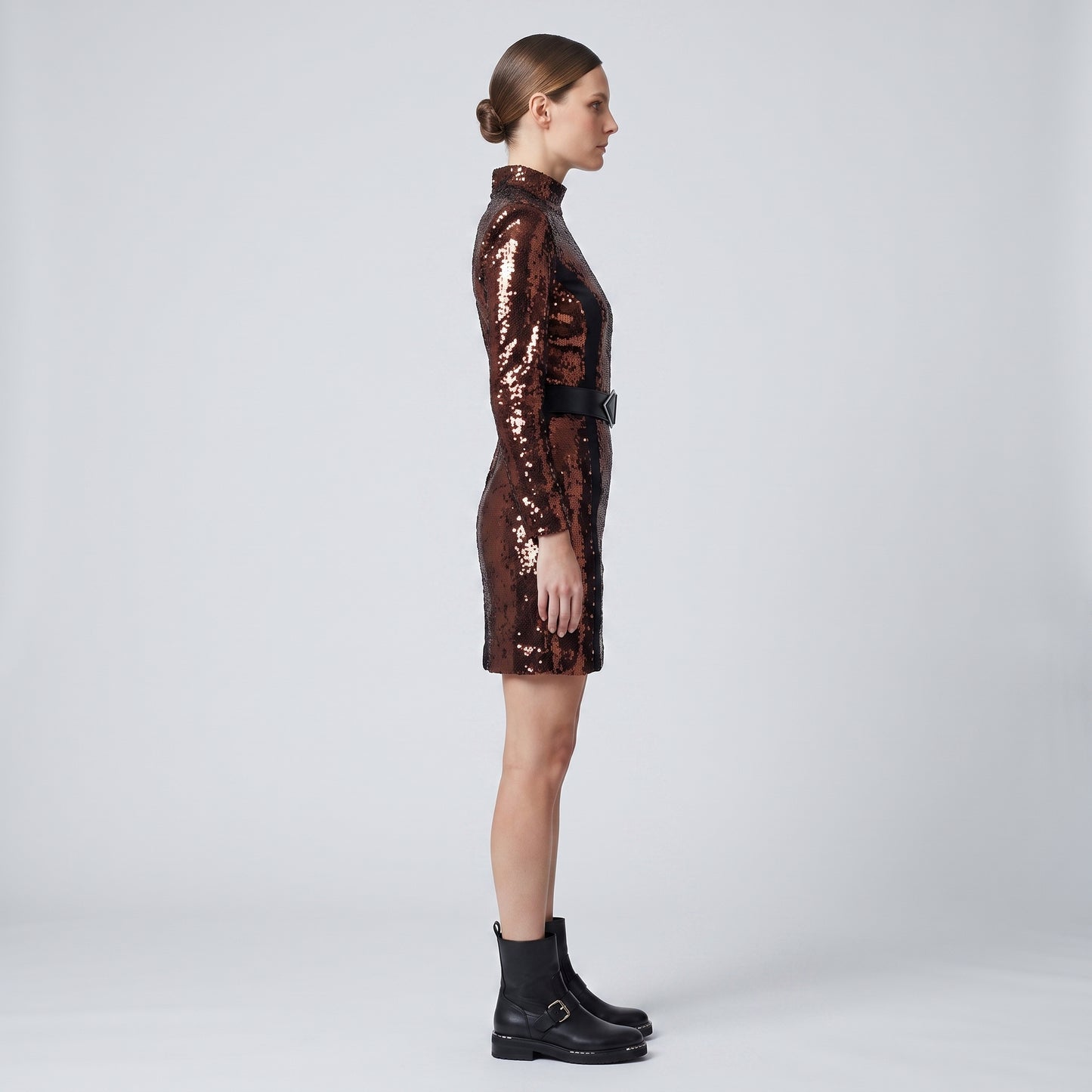 Sequin Mock Neck Mini Dress