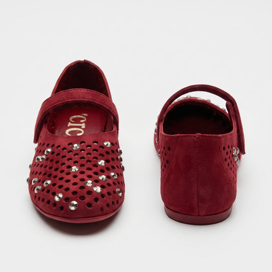 Studded Perforated Suede Mary Janes
