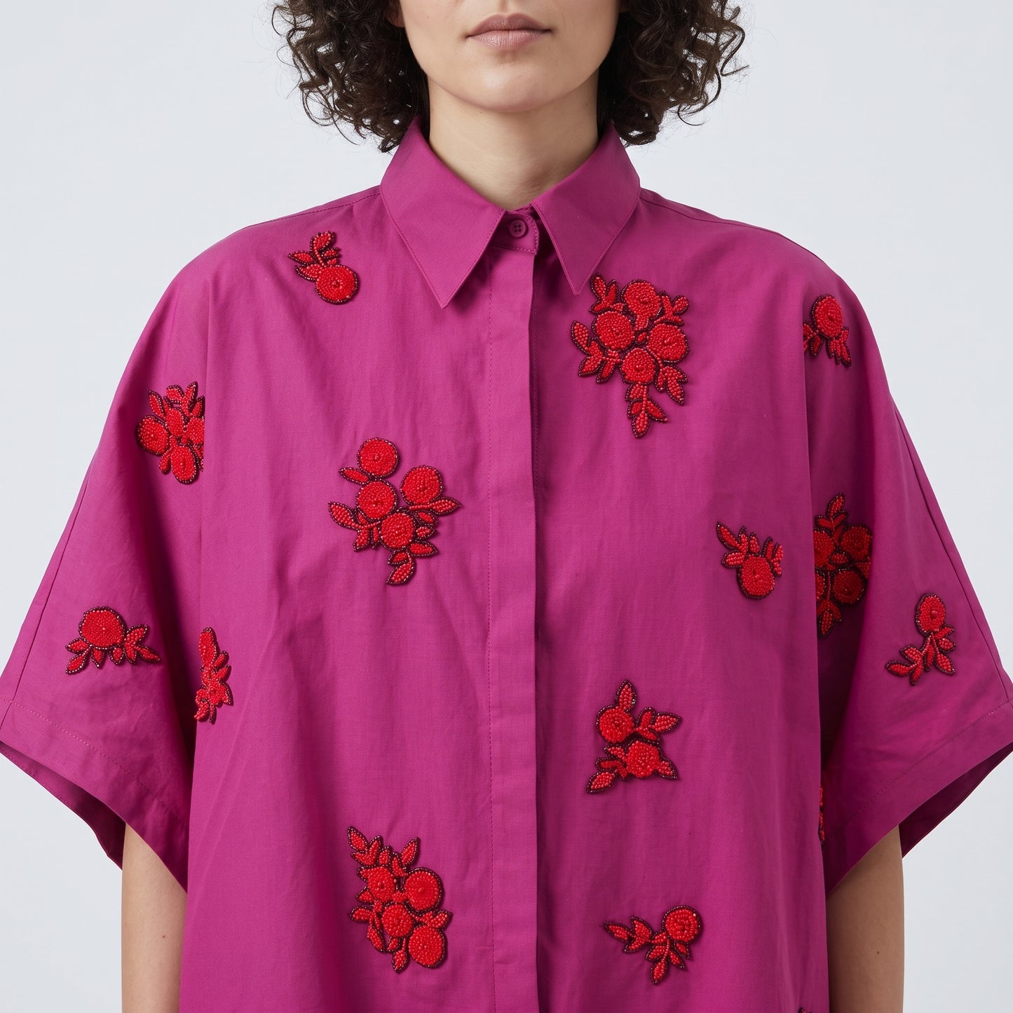 Embroidered Floral Oversized Shirt