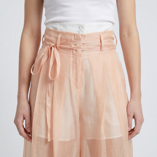 Sheer Linen Tie Waist Trousers