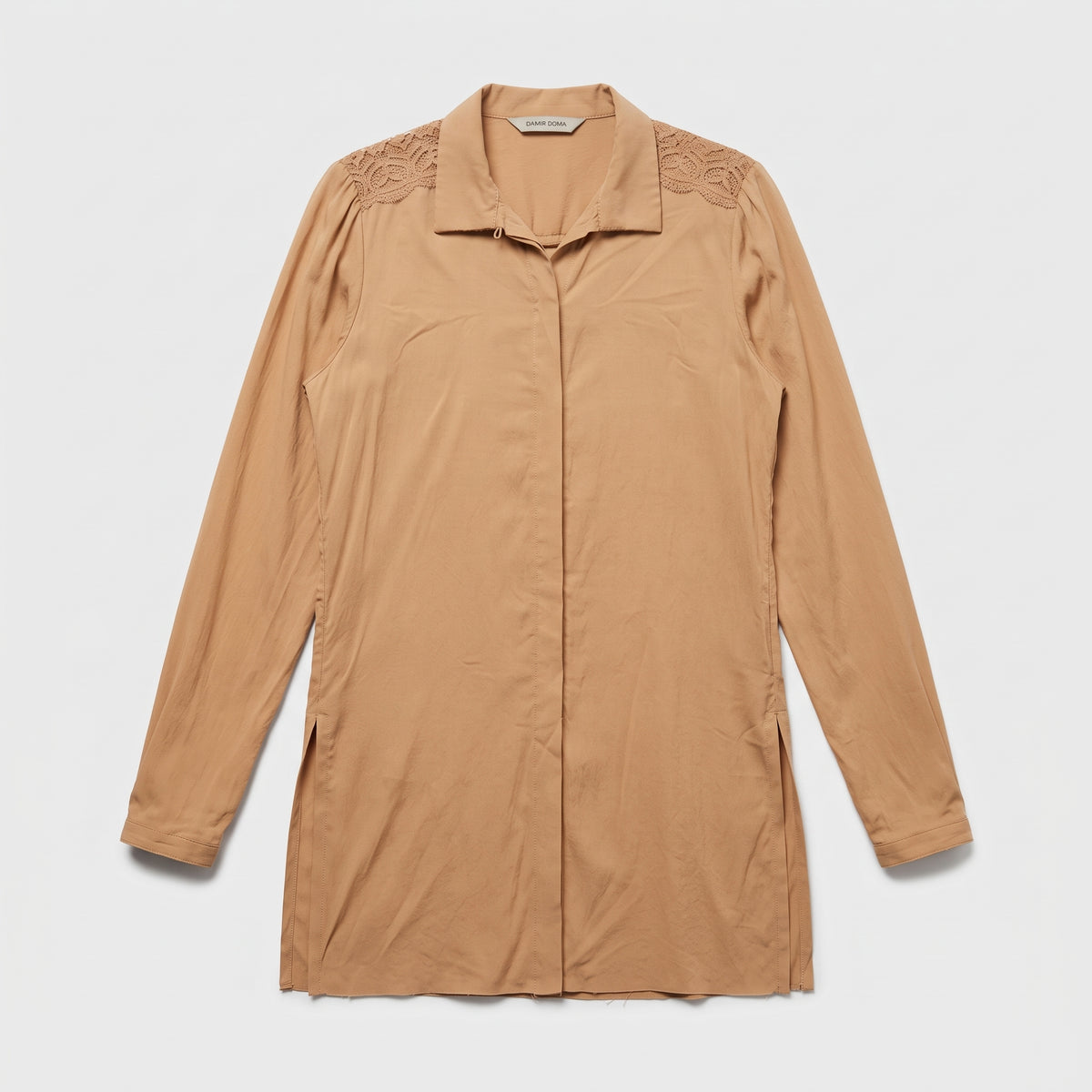 Lace Detail Camel Long Shirt