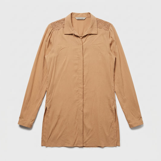 Lace Detail Camel Long Shirt