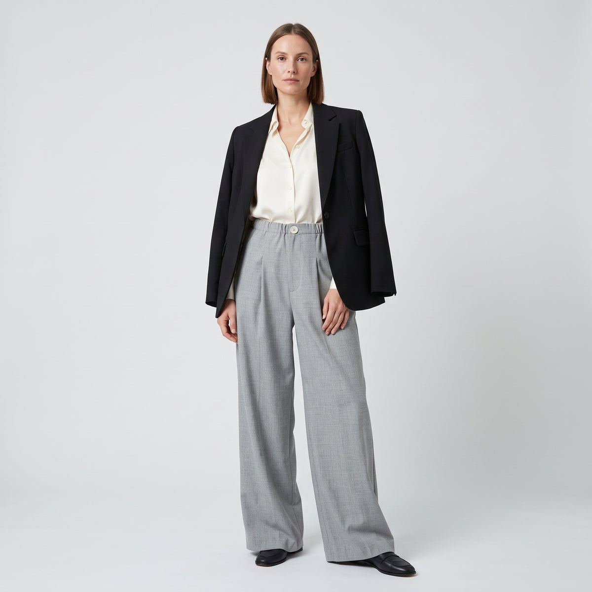 Tailored Grey Wide-Leg Trousers