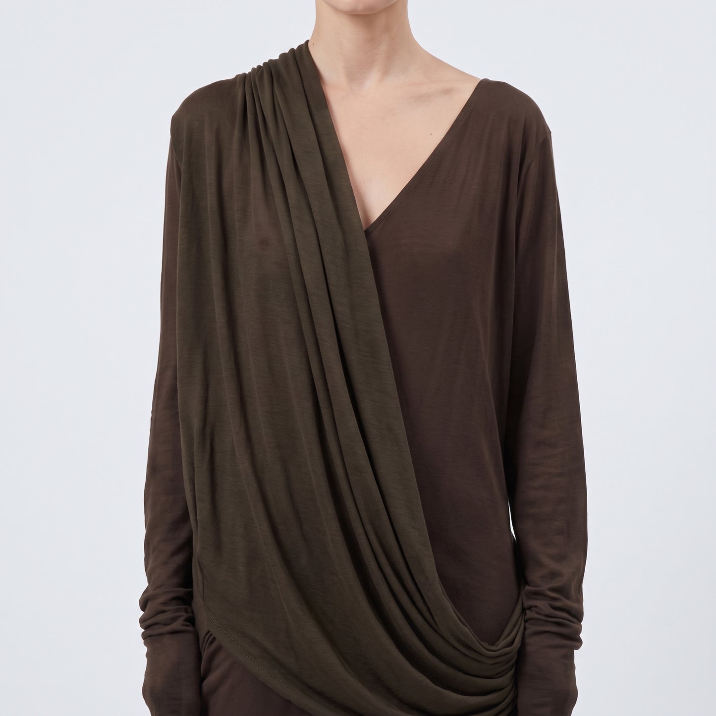 Draped Asymmetric Long Sleeve Dress