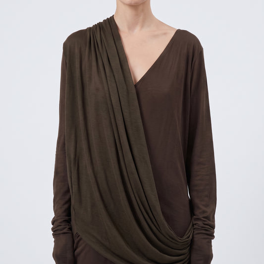 Draped Asymmetric Long Sleeve Dress
