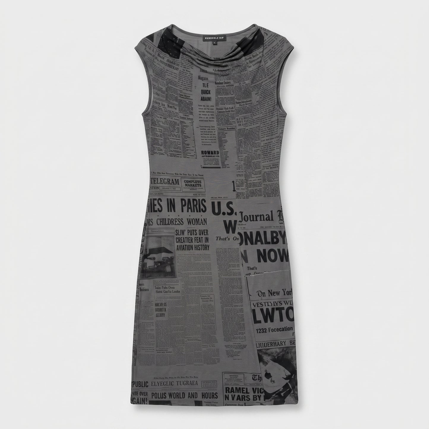 Newspaper Print Sleeveless Dress