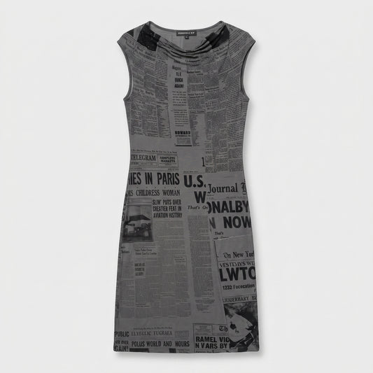 Newspaper Print Sleeveless Dress