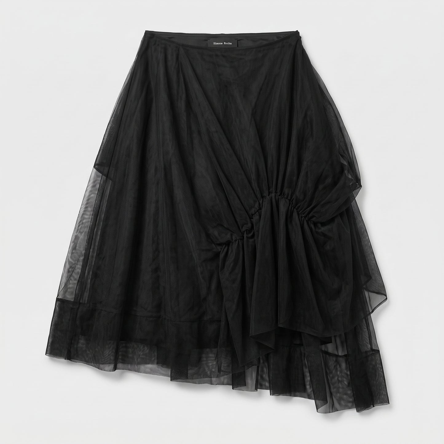 Asymmetric Ruched Tulle Midi Skirt