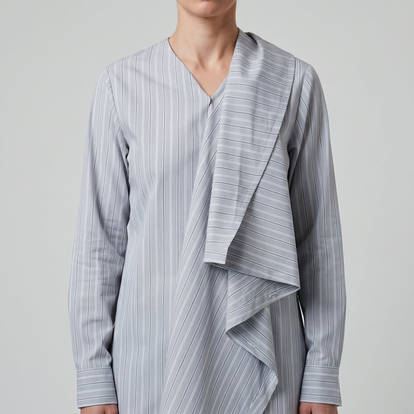 Draped Striped V-Neck Blouse
