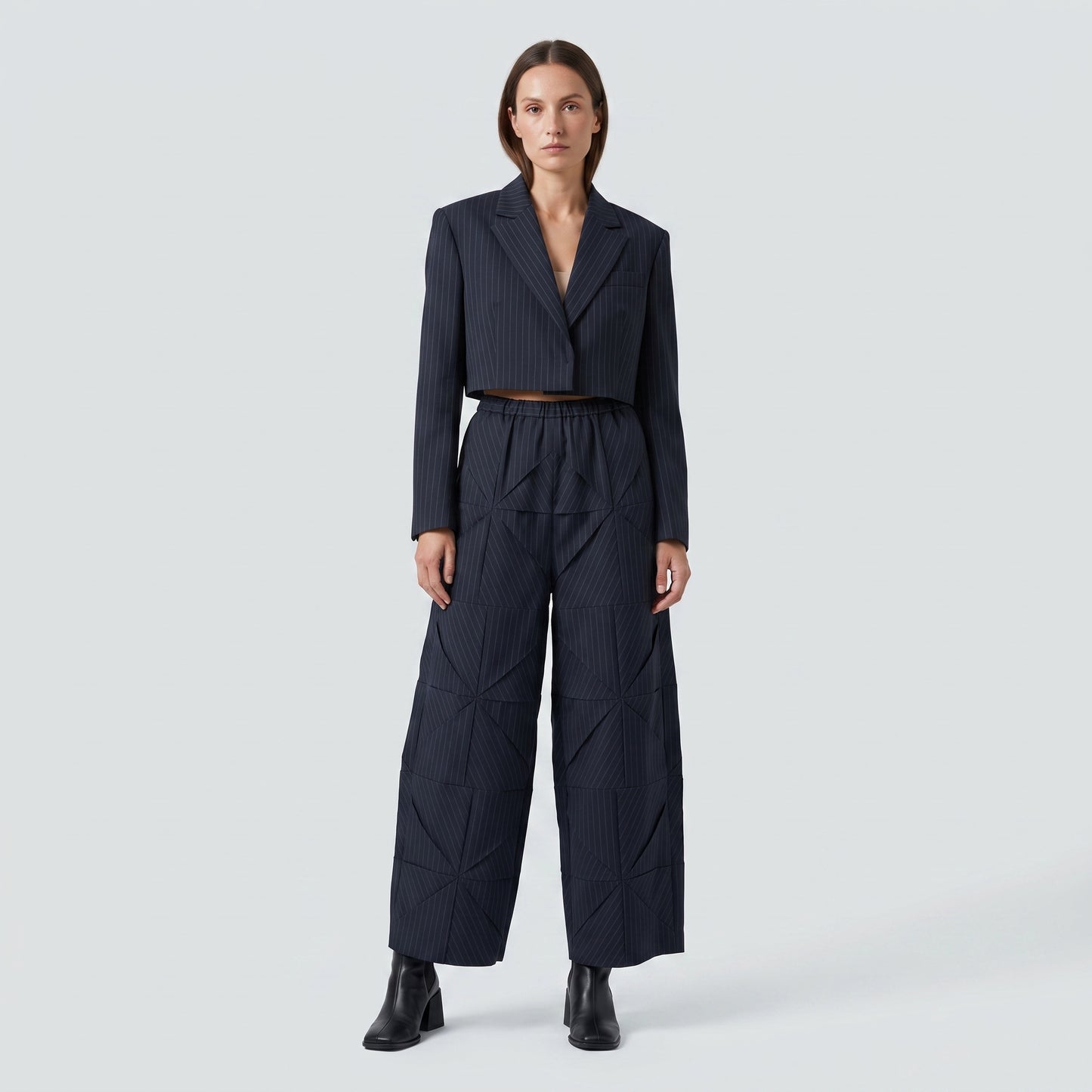 Architectural Pinstriped Wide Leg Trousers