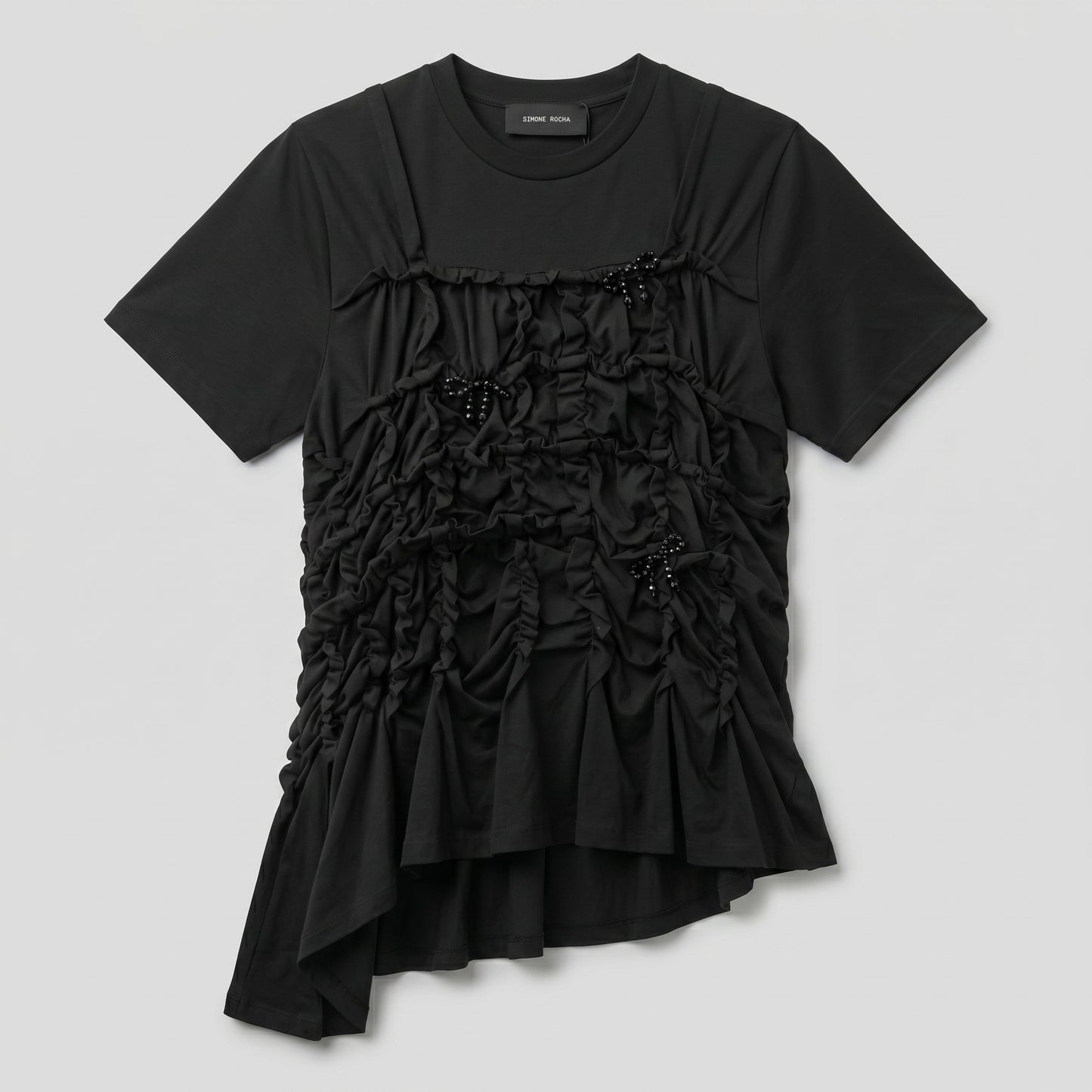 Ruched Bow Embellished Cotton Tee