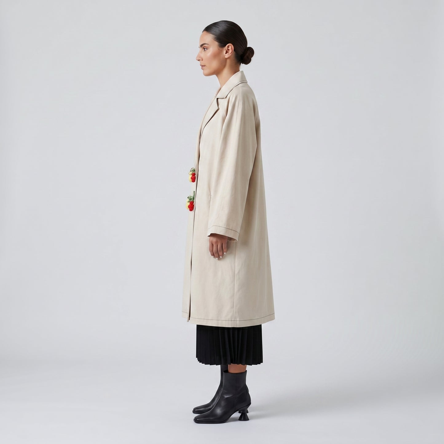 Embellished Beige Trench Coat