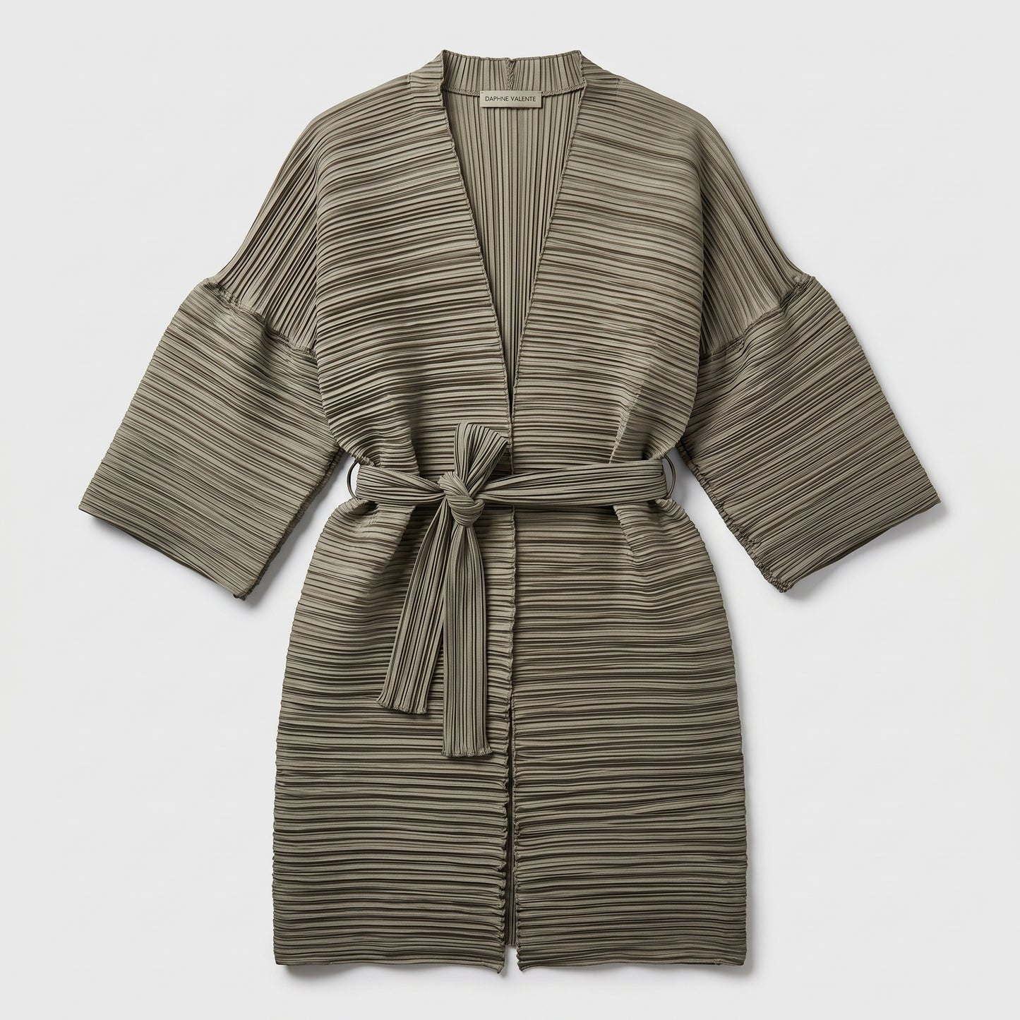 Pleated Olive Tie-Waist Cardigan