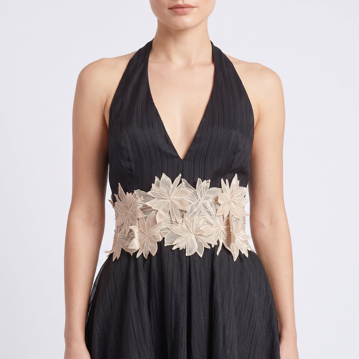 Floral Embellished Asymmetric Halter Dress