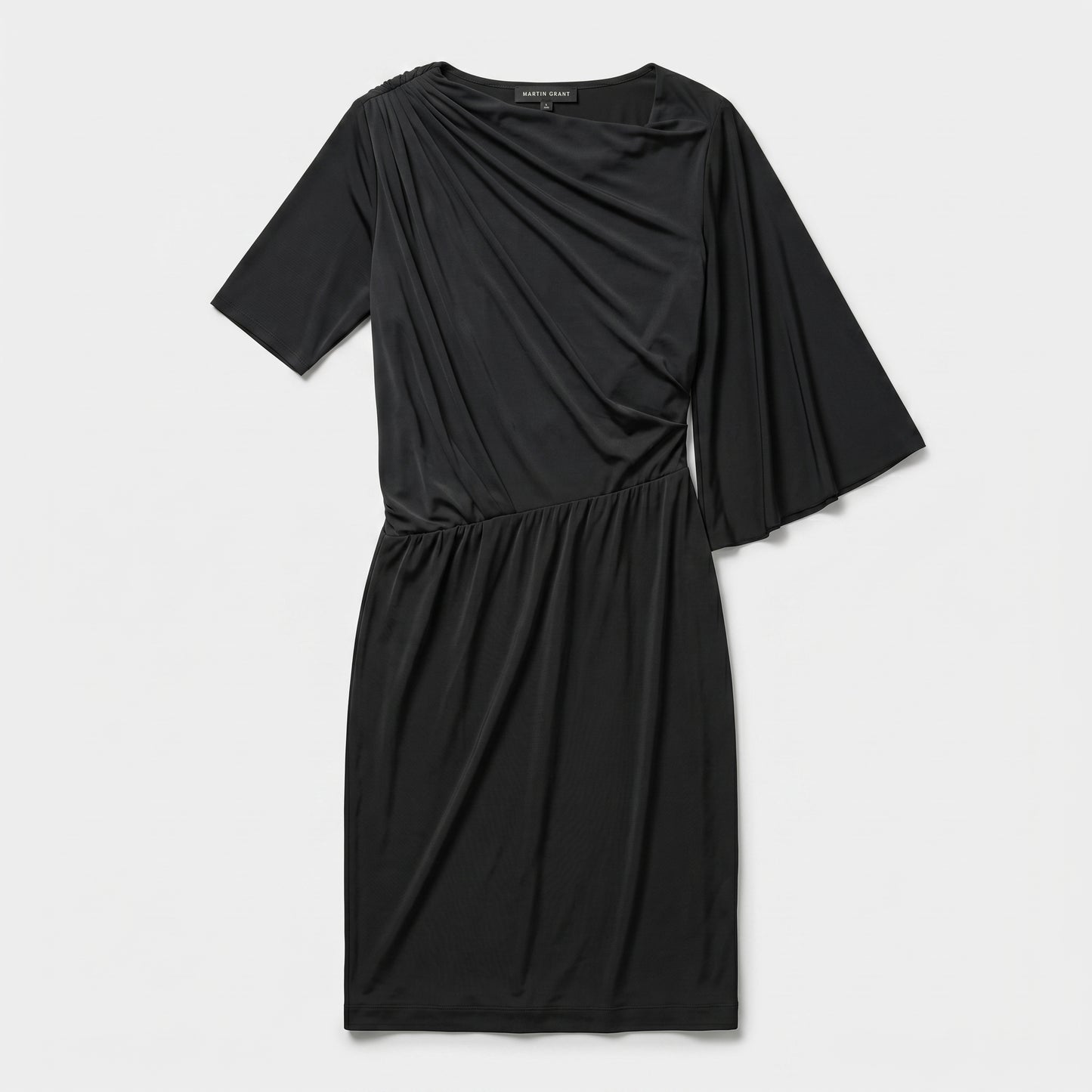 Asymmetric Draped Black Jersey Dress