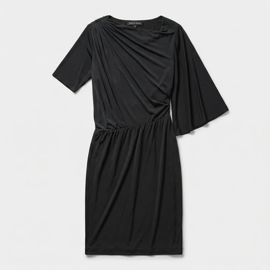 Asymmetric Draped Black Jersey Dress