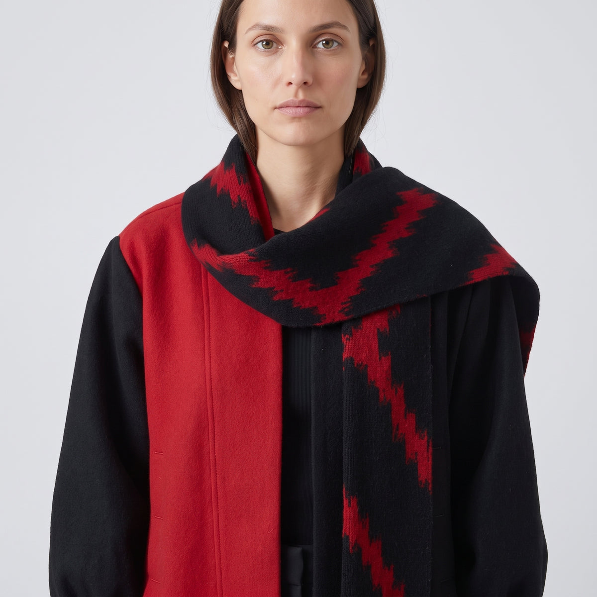 Colorblock Wool Shawl Coat