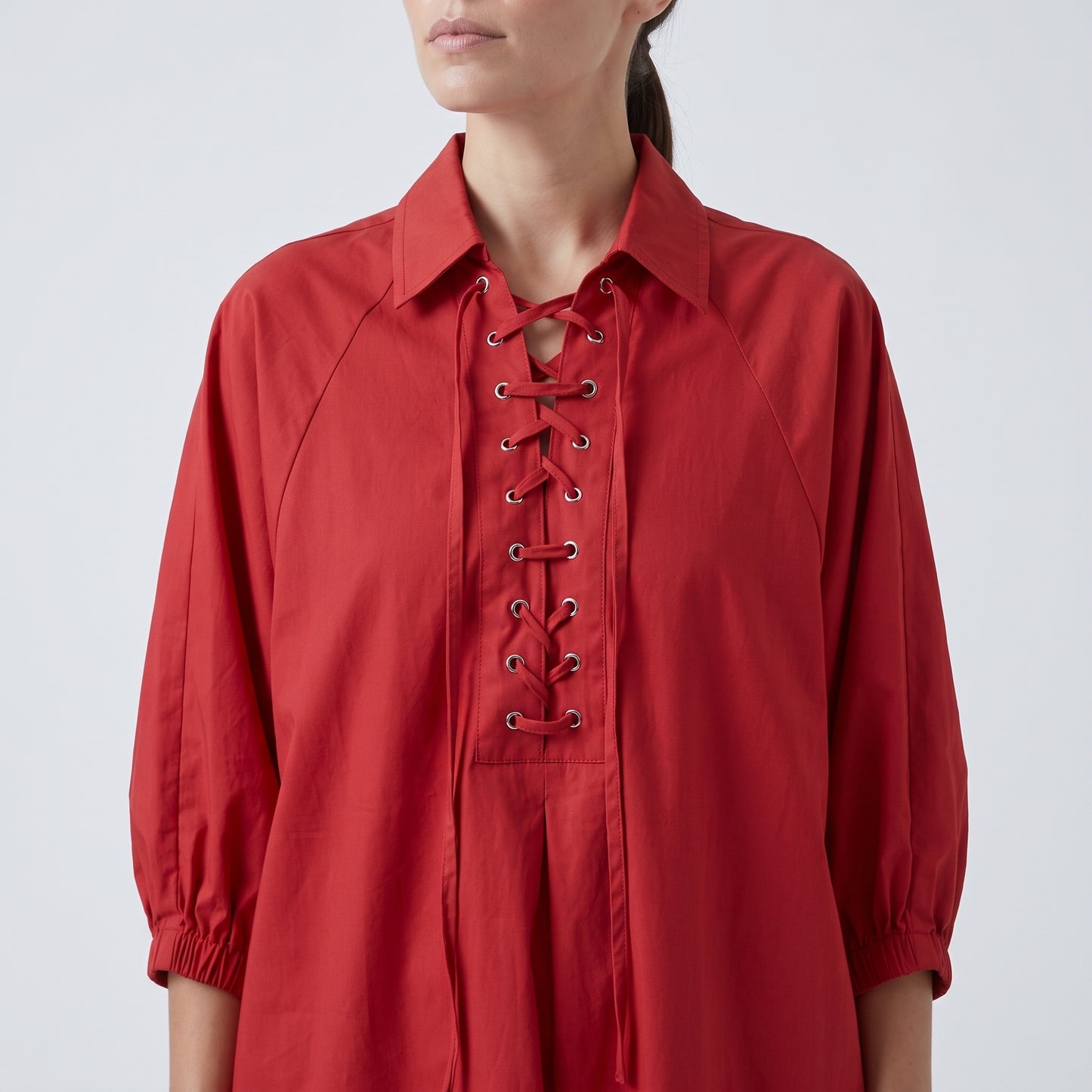 Lace-Up Cotton Poplin Dress