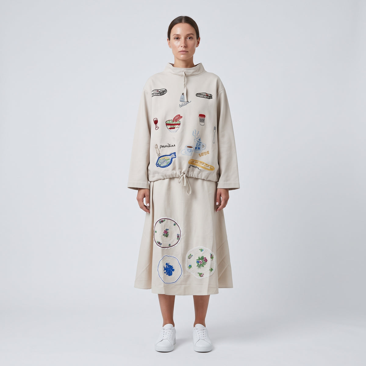 Embroidered Mock Neck Sweatshirt