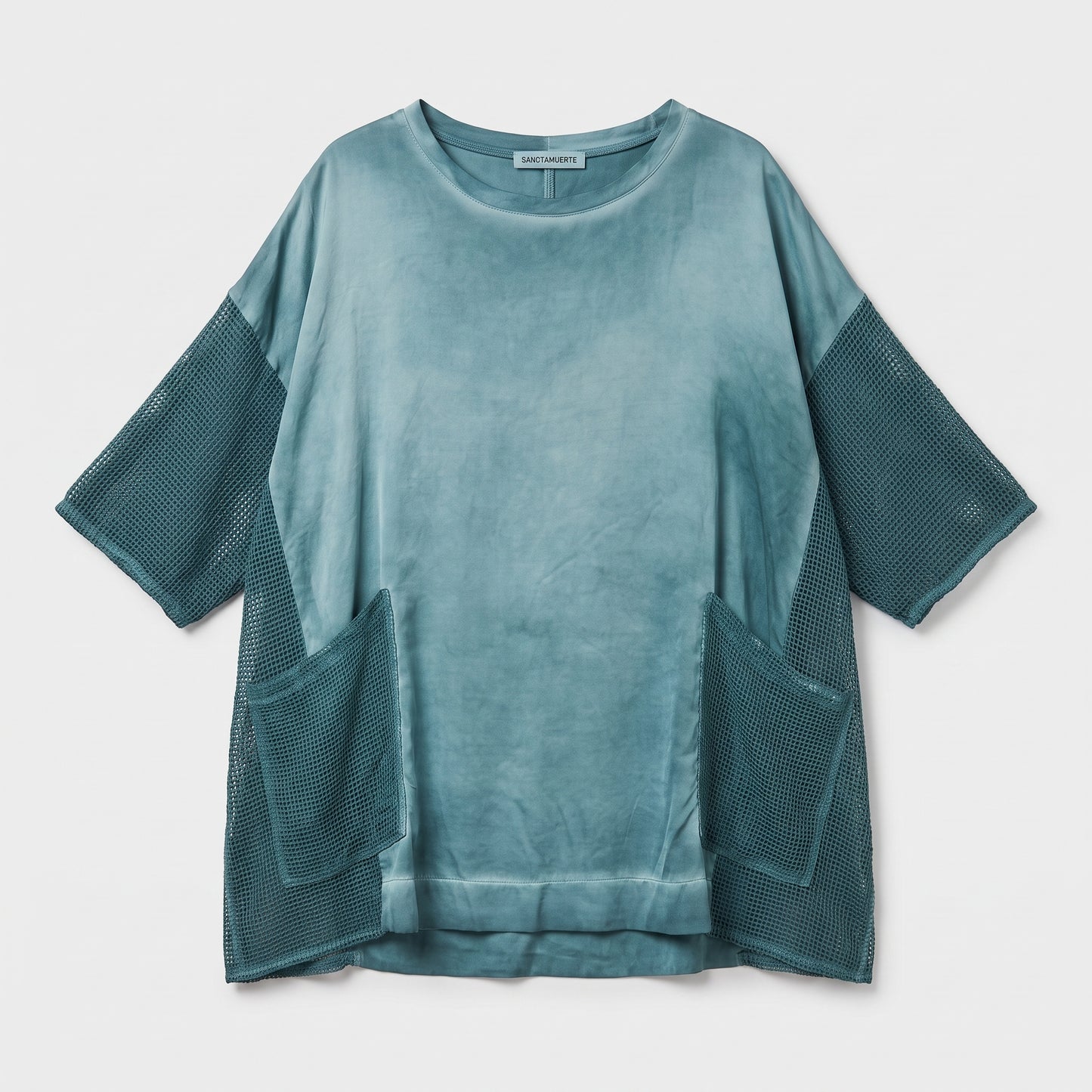 Mesh Paneled Oversized Teal Tee