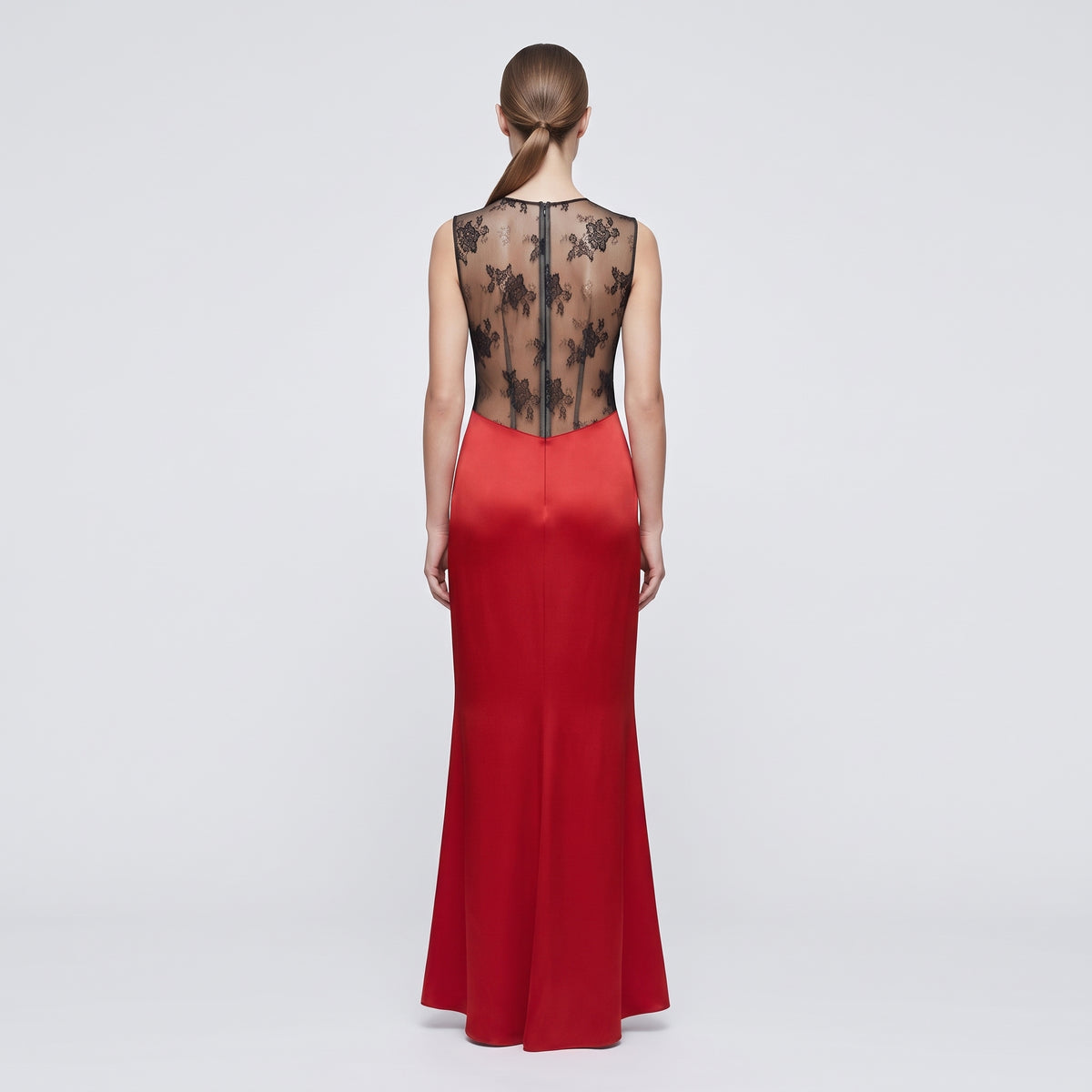 Red Lace Insert Evening Gown