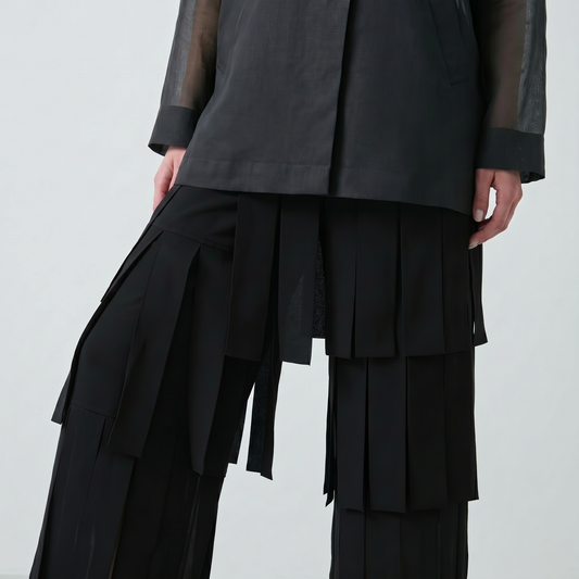 Tiered Pleated Wide-Leg Trousers